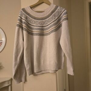Weatherproof Vintage Fair‎ Isle Sweater Women Size L Beige Knit Cozy Pullover